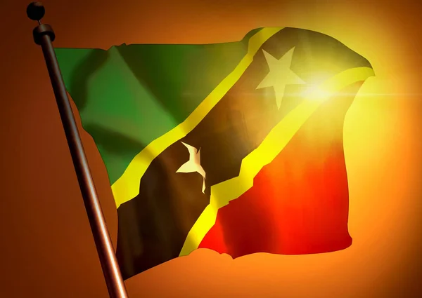 Sventolando Bandiera Saint Kitts Nevis Sullo Sfondo Del Tramonto — Foto Stock