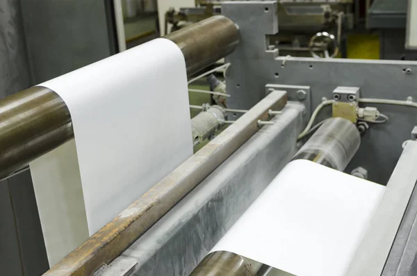 Détails Machine Impression Offset Avec Rouleaux Avec Papier — Photo