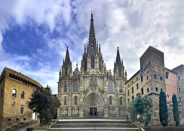 Panorama Gothic Barcelona Cathedral Dramatic Colors — Stock Photo, Image