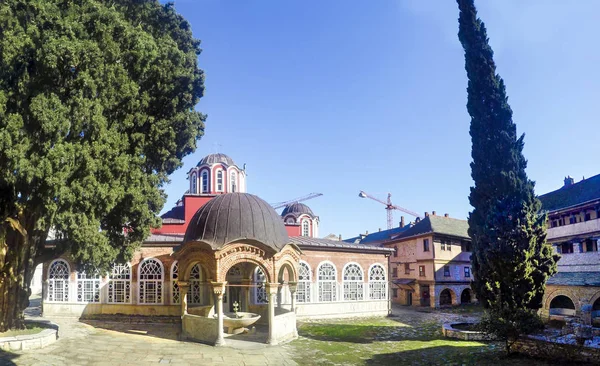 Vista Interna Monastery Monte Holy Athos Chalkidiki Greece — Fotografia de Stock
