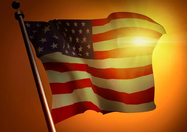 Macha Flagą Usa Tle Zachodu Słońca — Zdjęcie stockowe