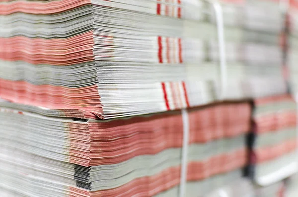 Pile Magazines Groupés Dans Département Livraison Usine Impression Offset Focus — Photo