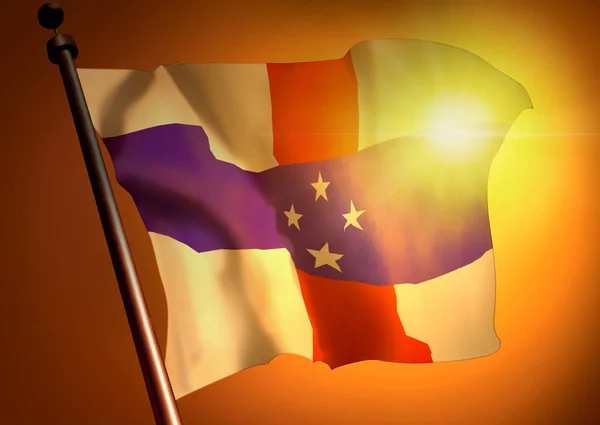 Sventolando Bandiera Delle Antille Olandesi Sullo Sfondo Del Tramonto — Foto Stock