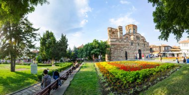 Nessebar, Bulgaristan - Temmuz, 2016 yaklaşık: Panorama, kilise, İsa Pantokrator eski Nesebar şehirdeki