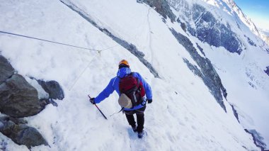 MONT BLANC, FRANCE - circa JUN, 2016: Climbing Mont Blanc, dangerous Couloir passage