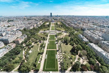 Champ de Mars Eiffel Tower, Paris üzerinde havadan görünümü