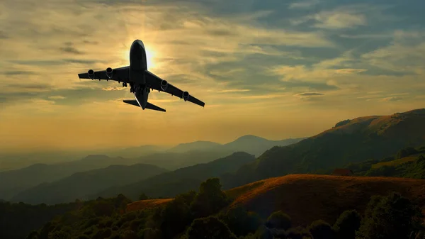 Samolot Tle Zachodu Słońca — Zdjęcie stockowe
