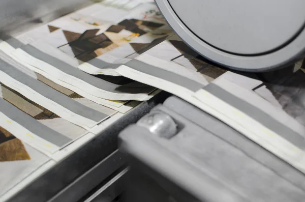 Detalle Primer Plano Máquina Impresión Durante Producción Impresión Revistas Partir — Foto de Stock