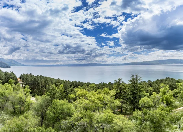 Πανοραμική Θέα Στη Λίμνη Οχρίδα Πγδμ Αεροφωτογραφία — Φωτογραφία Αρχείου