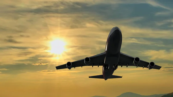 Airplane Taking Sunset Background — Stock Photo, Image