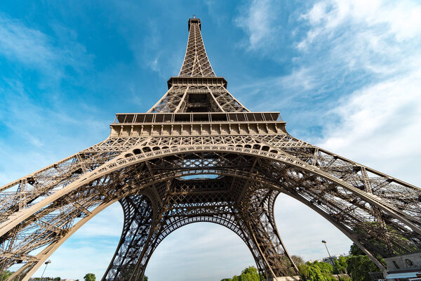 Eiffel tower construction details against blue sky