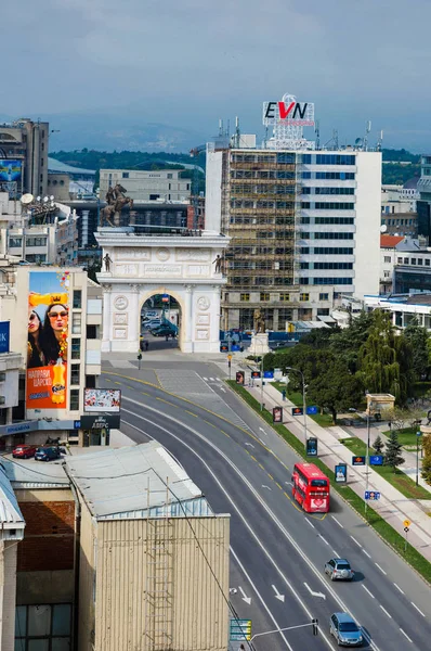 Skopje Makedonya Yaklaşık Noe 2016 Gündüz Zafer Kapısı — Stok fotoğraf