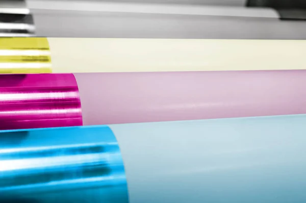 Polygraphic Process Modern Printing House Rollers Roll Print Paper — Stock Photo, Image
