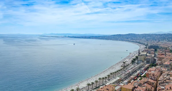 Panoramiczny Widok Lotu Ptaka Publicznej Plaży Nicei Letni Dzień Francja — Zdjęcie stockowe