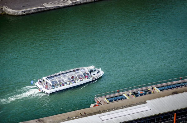 Aerial View Tourist Boat Sailing Tour River Seine Paris — Stock Photo, Image