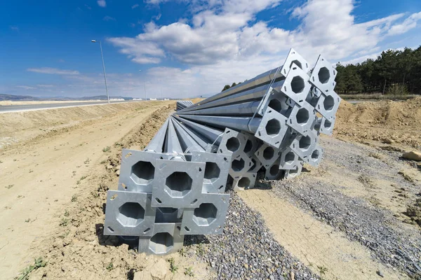 Tubos Metálicos Postes Luz Canteiro Obras — Fotografia de Stock