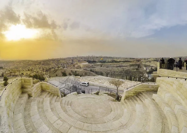 Skyline View Mount Olives Overlooking Cemetery Dome Rock Sunset — Stock Photo, Image