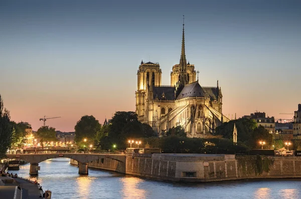 Notre Dame Paris Francia Tramonto Con Vista Sulla Senna Sul — Foto Stock