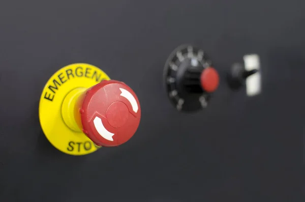 Stora Röda Emergency Stop Knappen Bakgrund Katastrofskydd — Stockfoto