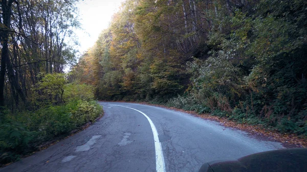 Autofahren Auf Kurvenreicher Straße Herbst — Stockfoto