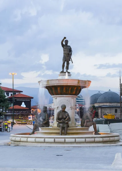 Skopje Macedonia Circa Mayo 2016 Estatua Filip Padre Alejandro Gran — Foto de Stock