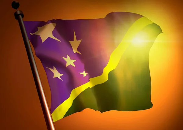 Sventolando Bandiera Delle Isole Salomone Sullo Sfondo Del Tramonto — Foto Stock