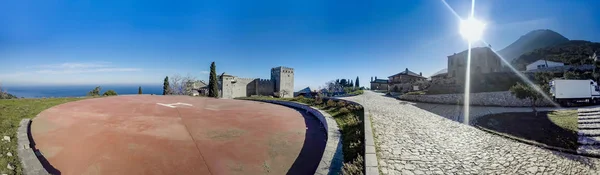 Panoramautsikt Över Kloster Athos Halvön Athos Berg Chalkidiki Grekland — Stockfoto