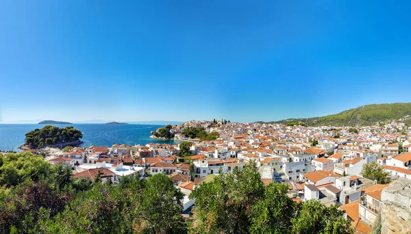 Letecký Panoramatický Pohled Ostrov Skiathos Řecko Luxusní Ostrov Skiathos Greece — Stock fotografie