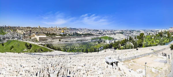 Widok Wzgórze Świątyni Starego Miasta Jerozolimie Starożytny Cmentarz Żydowski Górze — Zdjęcie stockowe