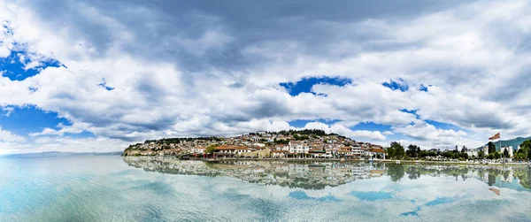 Panorama Van Stad Ohrid Meer Met Reflectie Ohrid Een Mooie — Stockfoto