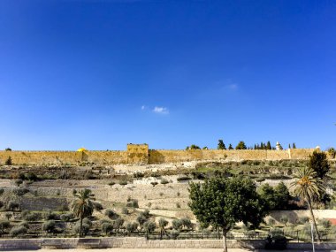 Jerusalem eski şehir duvarları fortres panorama, İsrail