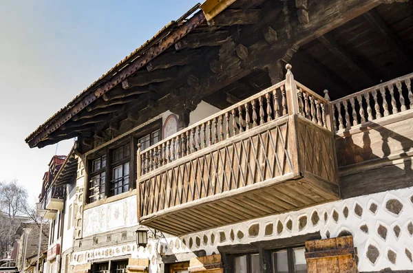 Typický Starý Dřevěný Balkon Bansko Bulharsko — Stock fotografie