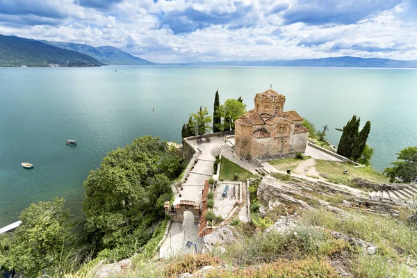 Meer Van Ohrid Macedonië Kerk Jovan Kaneo Aan Het Meer — Stockfoto