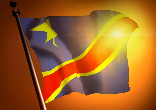 Sventolando Bandiera Della Repubblica Democratica Del Congo Sullo Sfondo Del — Foto Stock