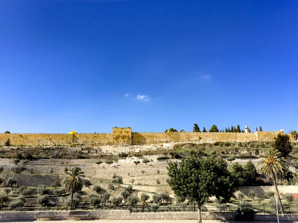 Jerusalem Eski Şehir Duvarları Fortres Panorama Srail — Stok fotoğraf