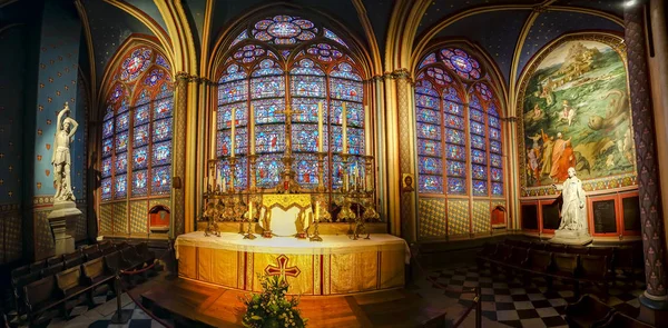 París Francia Circa Mayo 2017 Panorámica Vista Interior Catedral Notre —  Fotos de Stock