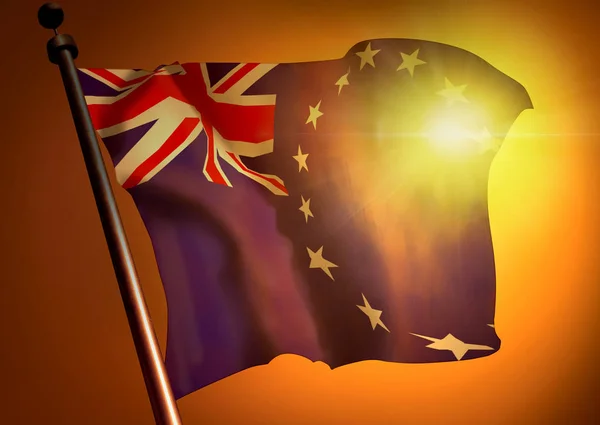Acenando Com Bandeira Das Ilhas Cook Fundo Pôr Sol — Fotografia de Stock