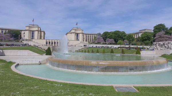 Trocadero Armaty Fontanny Paryżu Cinematic Steadicam Strzał — Zdjęcie stockowe