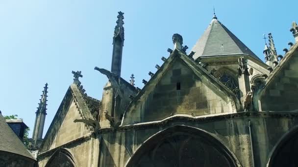 Außenfassade Der Kirche Saint Severin Lateinischen Viertel Paris — Stockvideo