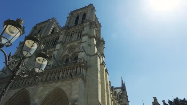 Kültéri Építészeti Részletek Notre Dame Katedrális Templom Paris Franciaország — Stock videók