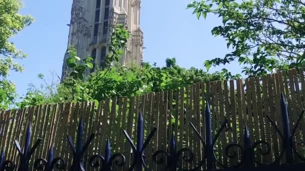 Saint Jacques Templom Torony Párizs Történelmi Mérföldkő Egy Emlékmű Található — Stock videók