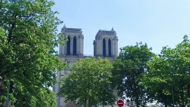 Kültéri Építészeti Részletek Notre Dame Katedrális Templom Között Párizs Franciaország — Stock videók