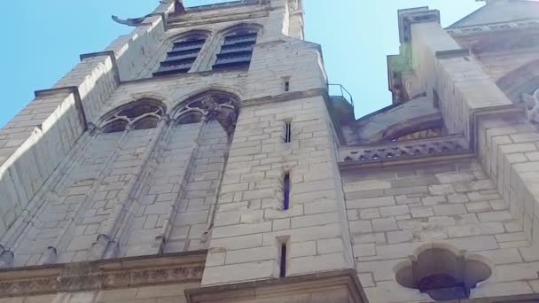 Фасад Средневековой Церкви Эглизы Сен Северин Париже — стоковое видео