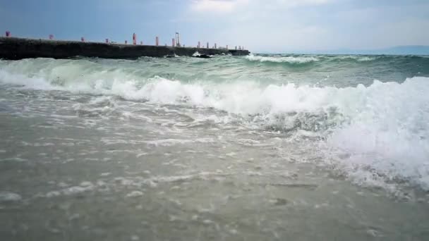 Hurikán Bouře Vlny Stříkající Pobřeží Přístavu Zpomalené — Stock video