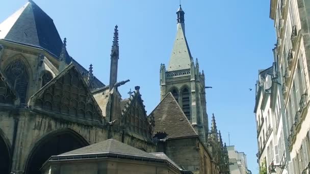 Buitenkant Van Kerk Van Saint Severin Latine Quartier Parijs — Stockvideo