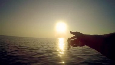 Pov oynarken frizbi plaj kıyısında sakin ol kavramı