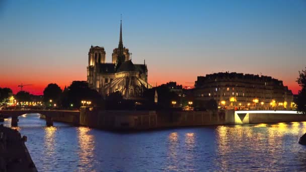 Solnedgången Bakgrund Seine Och Notre Dame Paris Paris Frankrike Bakgrunden — Stockvideo