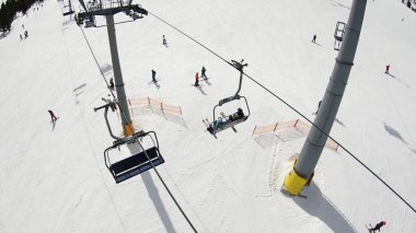 POV bir bakış açısı. Açık Hava teleferik Bansko, Bulgaristan