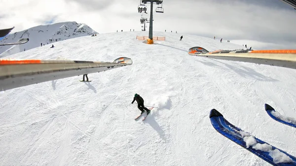 Légi Ski Lift Szakértői Síelő Sípálya Gyors Hegyi Lassú Mozgás — Stock Fotó