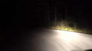 4k araba araba yolda gelirken karanlık gece, yolda, Pov sürücü seyahat akşam trafikte, düşük görünürlük görünümü